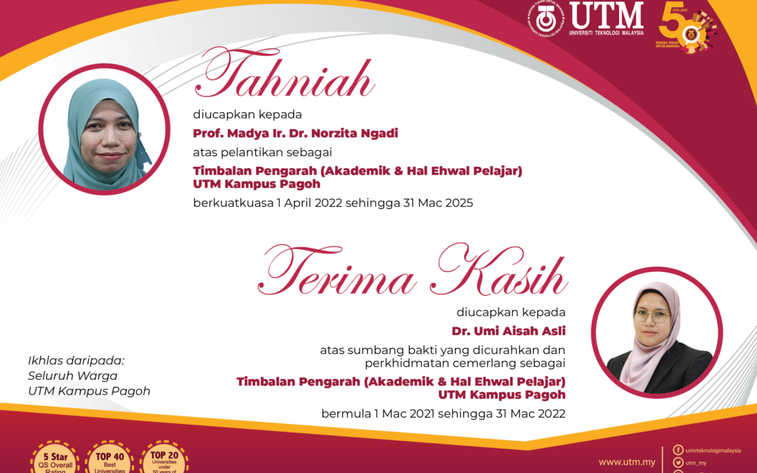 Tahniah Kepada Timbalan Pengarah (Akademik & Hal Ehwal Pelajar) UTM Kampus Pagoh Yang Baharu